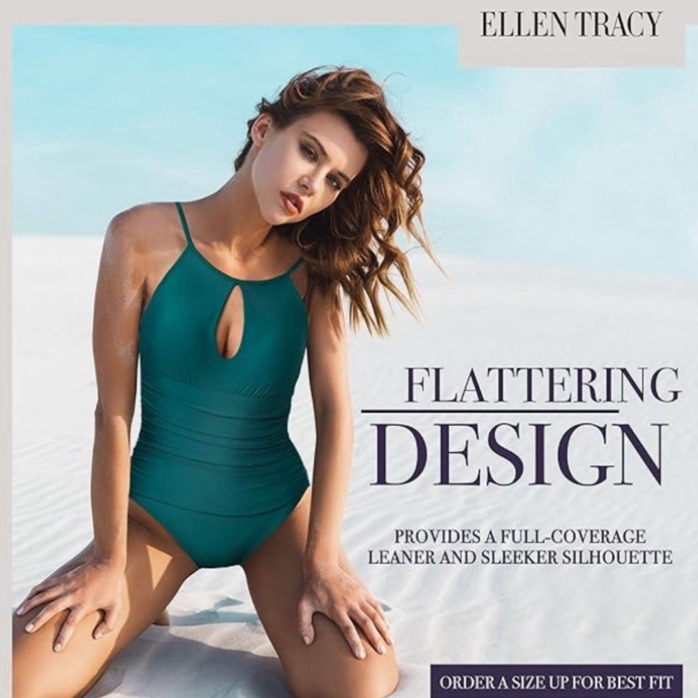 Ellen Tracy Womens Keyhole High Neck One-piece Swimsuit, green velvet size 8